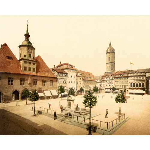 Market Place And Bismarck's Fountain, Jena, Thuringia, Germany, circa 1890