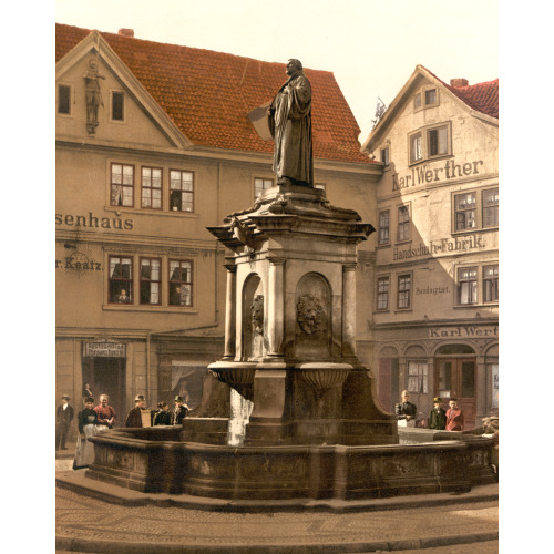Luther Fountain At Riesenhaus, Nordhausen, Thuringia, Germany, circa 1890