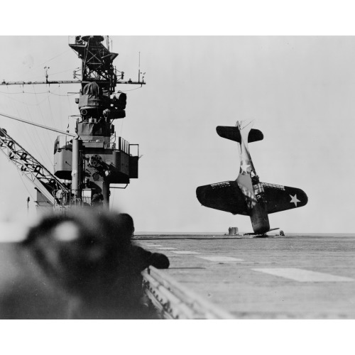 Douglas South Dakotadauntless Dive Bomber Balanced On Nose After Crash Landing On Carrier Flight...