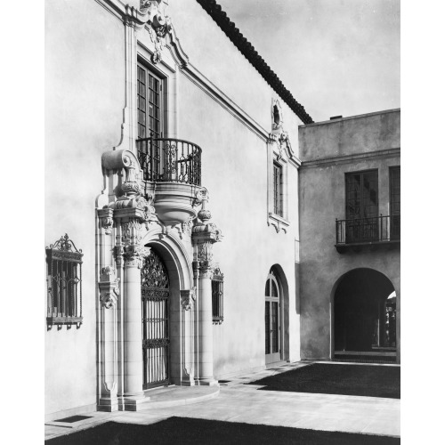 Pasadena, California, Mrs. Herbert Coppell Home - Detail Of Ornate Doorway And Balcony Above, 1917