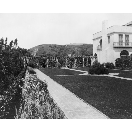 Pasadena, California, Mrs. Herbert Coppell Home - View Of Formal Lawn, Gardens, And Hills In...