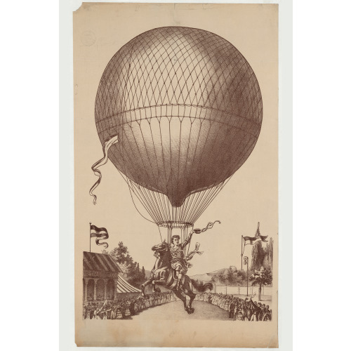 Woman Seated Sidesaddle On A Horse Attached To An Ascending Balloon At A Public Performance...
