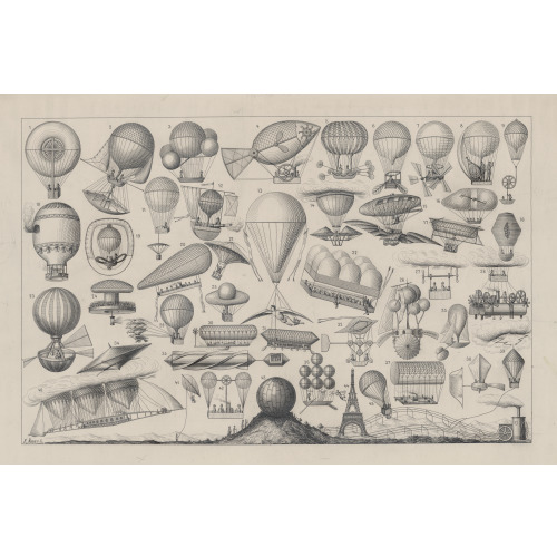Balloons, Airships, And Other Flying Machines Designed With Some Form Of Propulsion, circa 1885