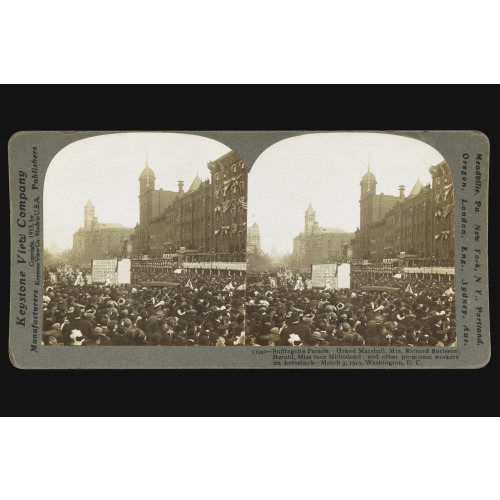 Suffragette Parade. Grand Marshall, Mrs. Richard Burleson; Herald, Miss Inez Milholland; And...