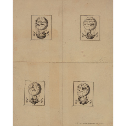 Four Scenes Of Men And Women Courting(?) While Riding In Balloons Captioned With Rebuses, circa 1783