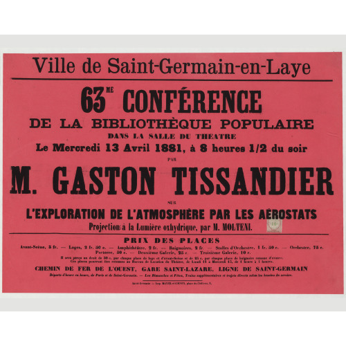 Ville De Saint-Germain-En-Laye. 63me Conference De La Bibliotheque Populaire Dans La Salle Du...