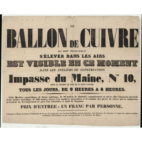 Le Ballon De Cuivre, Qui Doit Incessamment S'elever Dans Les Airs Est Visible En Ce Moment Dans...