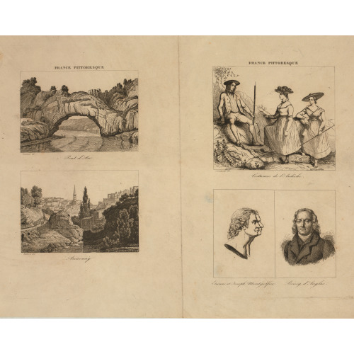 Double Profile Portrait Of The Montgolfier Brothers, French Balloonists, With View Of Their...