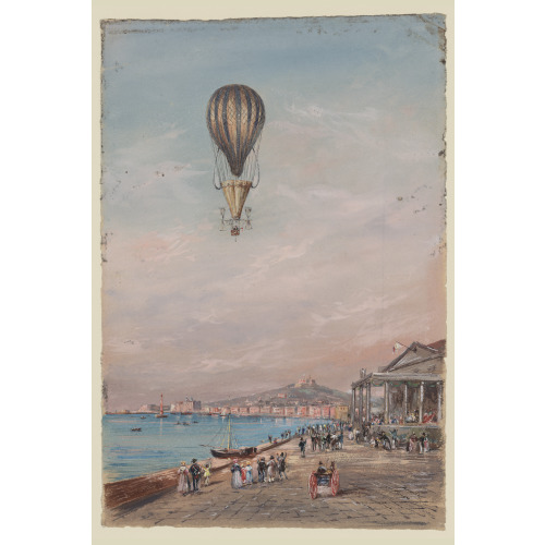 Balloon With Parachute And Propellers, Associated With Francesco Orlandi, Flying Over A Town...