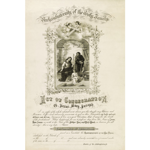 Archconfraternity Of The Holy Family - Act Of Consecration - O, Jesus, Mary, Joseph, circa 1873