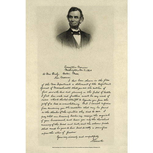 Letter From Abraham Lincoln To Mrs. Bixby, With Bust-Length Portrait Of Lincoln, 1891