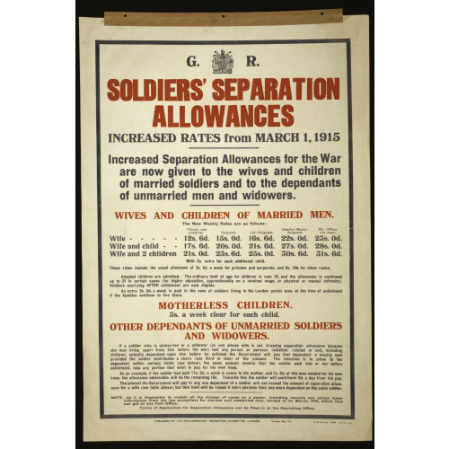 Soldiers' Separation Allowances. Increased Rates From March 1, 1915