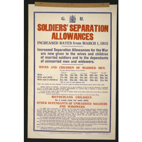 Soldiers' Separation Allowances. Increased Rates From March 1, 1915