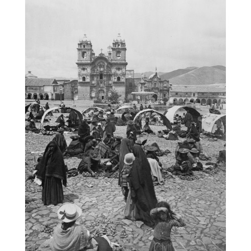 View Of The Plaza De Armas Showing The Iglesia De La Compania, And The Dominical Market In The...