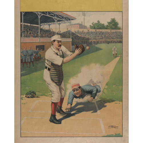 Stock Poster Showing Runner Sliding Past Catcher, 1897