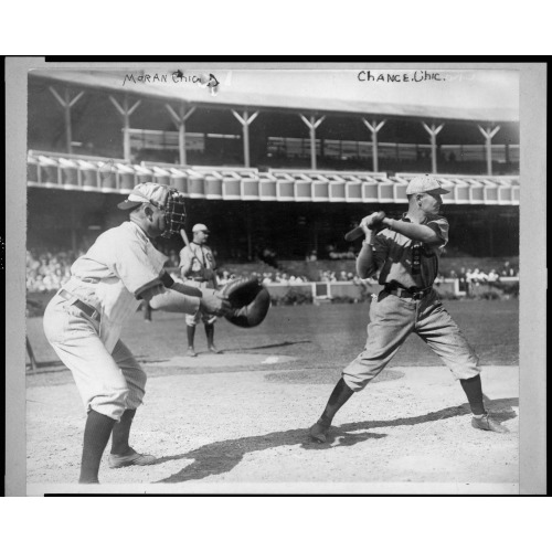 Frank Chance, Chicago Nl Baseball Player, Standing At Home Plate, With Bat In Hand About To...