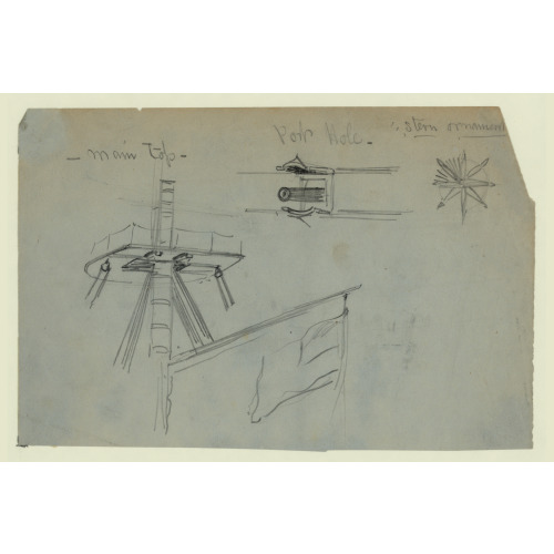 Three Details Of Ship Design, circa 1860