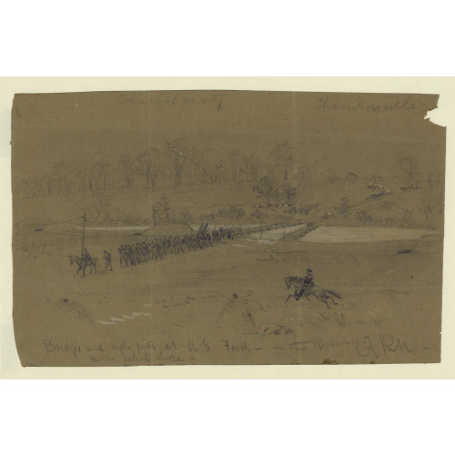 Bridges And Rifle Pits At U.S. Ford--In The Rappahannock From Rebel Shore, circa 1863