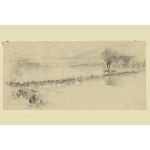 Cavalry Riding Across A Pontoon Bridge, circa 1860
