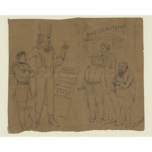 Cartoon Showing Uncle Sam And General Mcclellan Standing Before A Playbill Which Reads: Every...