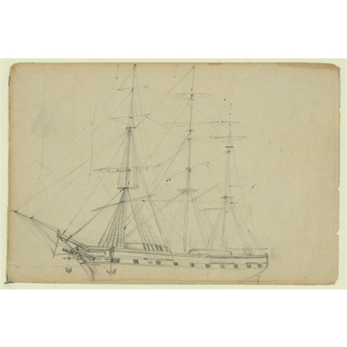 Sailing Ship With Three Masts, circa 1860