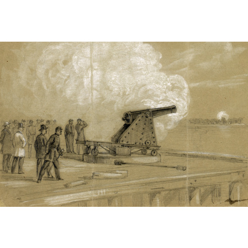 Scene On The Dock At The Rip Raps. Testing The Sawyer Gun And Projectile, A Shell Bursting On...