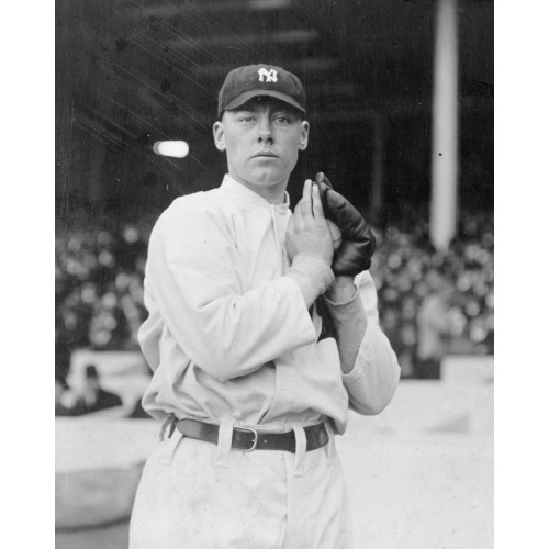 Ray Keating, New York Yankees Pitcher, Facing Front, Standing, Holding A Ball In His Glove, 1913
