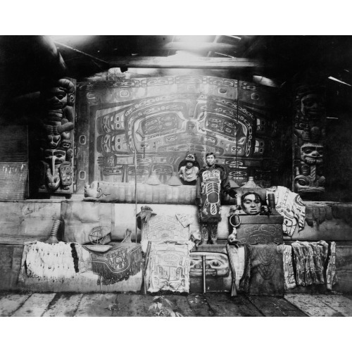 Interior Of Chief Klart-Reech's House. Chilkat, Alaska. Chief In Dancing Costume, 1895