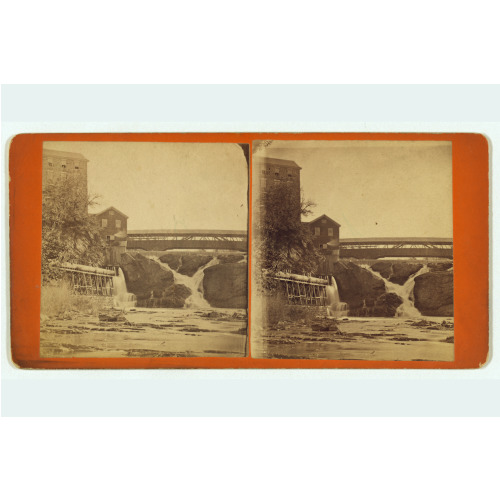 Industrial Building By Waterfall With Covered Bridge Spanning The Falls, 1870