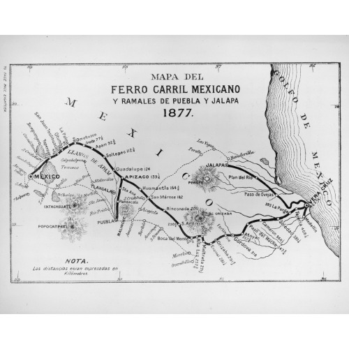 Mapa Del Ferro Carril Mexicano Y Ramales De Puebla Y Jalapa, 1877