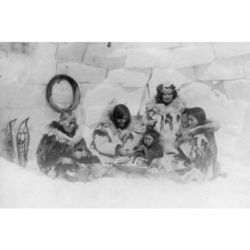 Mrs. Kleinschmidt A Dinner Guest In Eskimo Igloo With Dinner Of Frozen Crabs, 1924