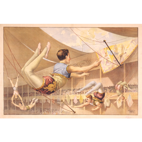Five Male Trapeze Artists Performing At A Circus, 1890