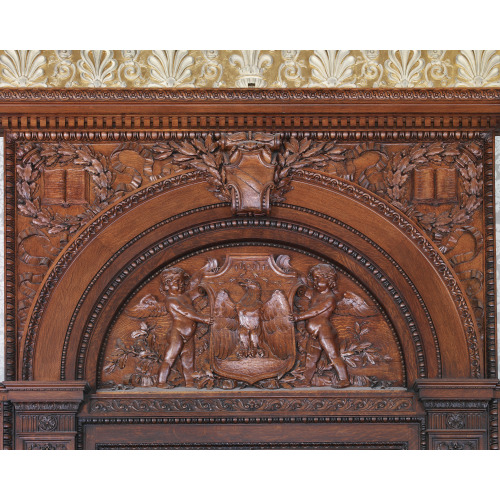 House Members Room. Oak Tympanum Above Door By Charles H. Niehaus Showing A Cartouche Bearing An...