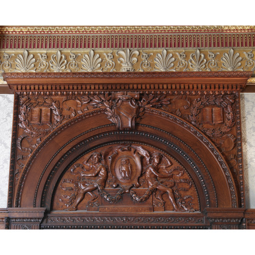 House Members Room. Oak Tympanum Above Door By Charles H. Niehaus Showing A Cartouche Bearing An...