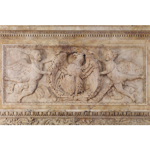 Senate Members Room. Detail Of Carved Mantel Of The Siena Marble Fireplace Showing An Eagle...