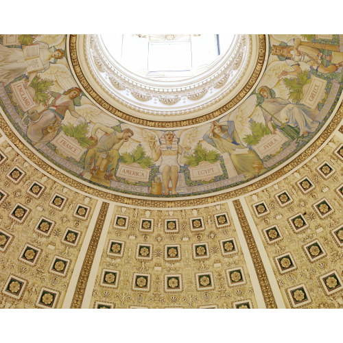 Main Reading Room. Interior Of Dome Displaying Half Of The Evolution Of Civilizations Mural In...