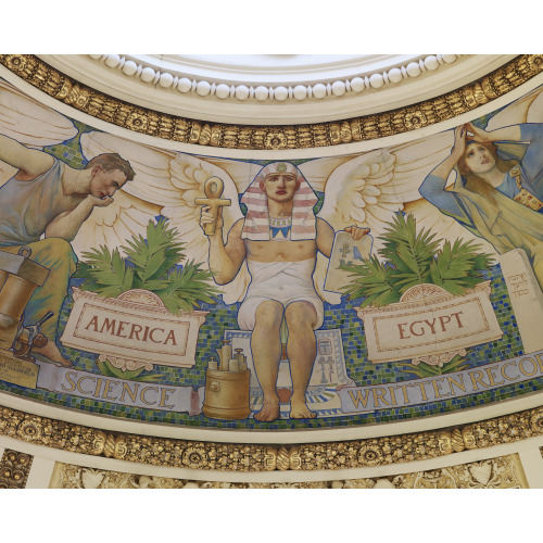 Main Reading Room. Detail Of Blashfield's Mural In Dome Collar Showing Egypt's Contribution Of...