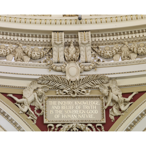 Main Reading Room. Detail Of Winged Geniuses In Pendentive Holding An Inscribed Plaque. Library...