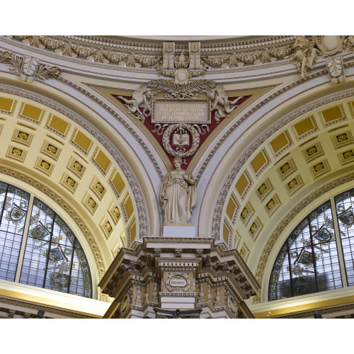 Main Reading Room. View Of Statue Of Philosophy By Bela Pratt On The Column Entablature Between...