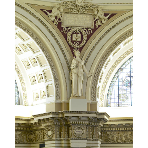 Main Reading Room. View Of Statue Of Commerce By John Flanagan On The Column Entablature Between...