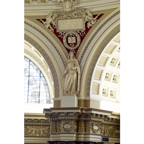 Main Reading Room. View Of Statue Of Law By Paul W. Bartlett On The Column Entablature Between...