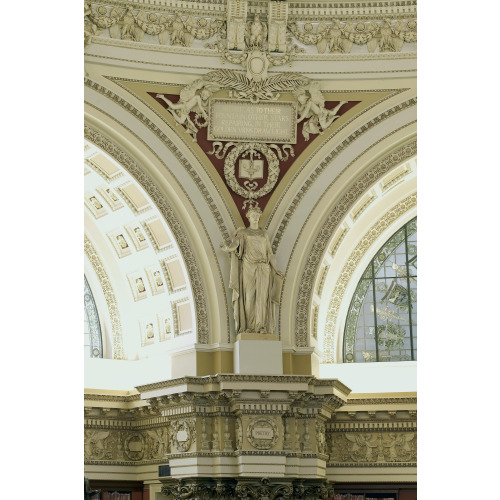 Main Reading Room. View Of Statue Of Poetry By J.Q.A. Ward On The Column Entablature Between Two...