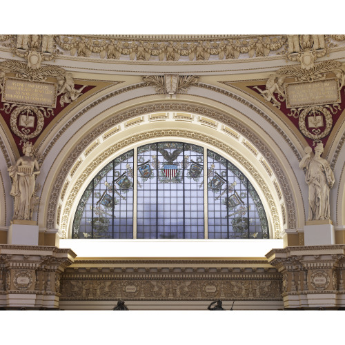 Main Reading Room. Semi-Circular Stained Glass Window In Alcove By H.T. Schladermundt With...