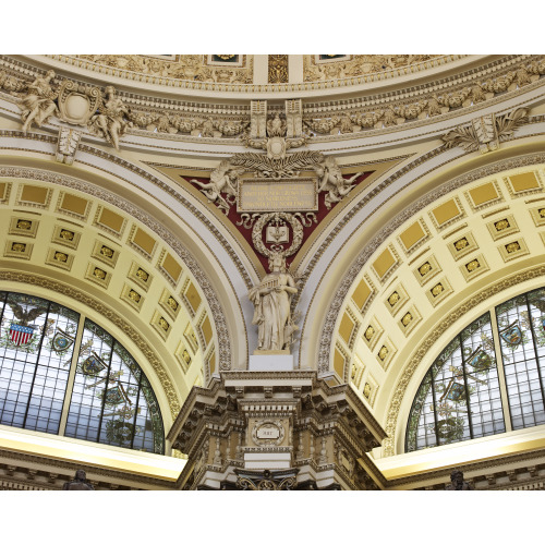 Main Reading Room. View Of Statue Of Art By Tonetti-Dozzi On The Column Entablature Between Two...