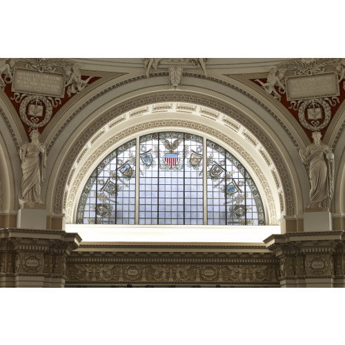 Main Reading Room. Semi-Circular Stained Glass Window In Alcove By H.T. Schladermundt With...