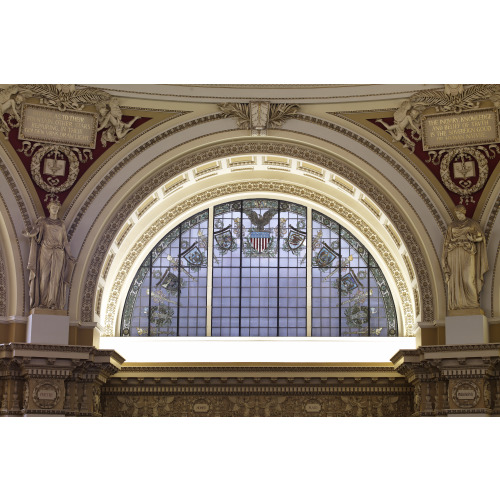 Main Reading Room. Semi-Circular Stained Glass Window In Alcove By H.T. Schladermundt With...