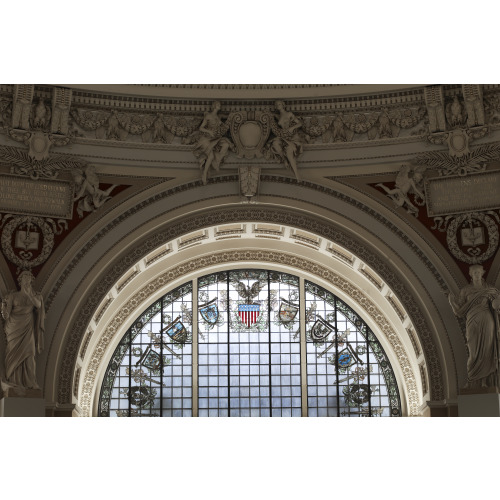 Main Reading Room. Semi-Circular Stained Glass Window In Alcove By H.T. Schladermundt With...