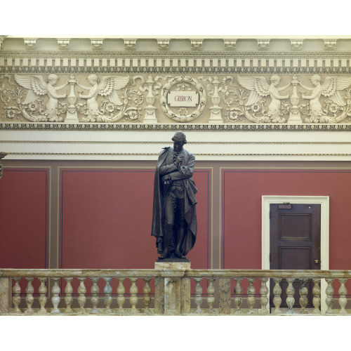 Main Reading Room. Portrait Statue Of Gibbon Along The Balustrade. Library Of Congress Thomas...