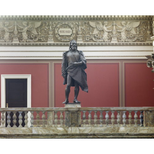 Main Reading Room. Portrait Statue Of Michelangelo Along The Balustrade. Library Of Congress...