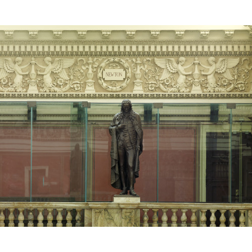 Main Reading Room. Portrait Statue Of Newton Along The Balustrade By The Visitors' Gallery...